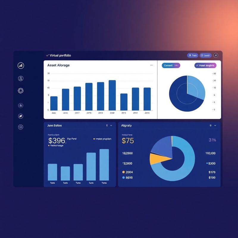 Dashboard virtuálneho portfólia s indigovými grafmi alokácie aktív